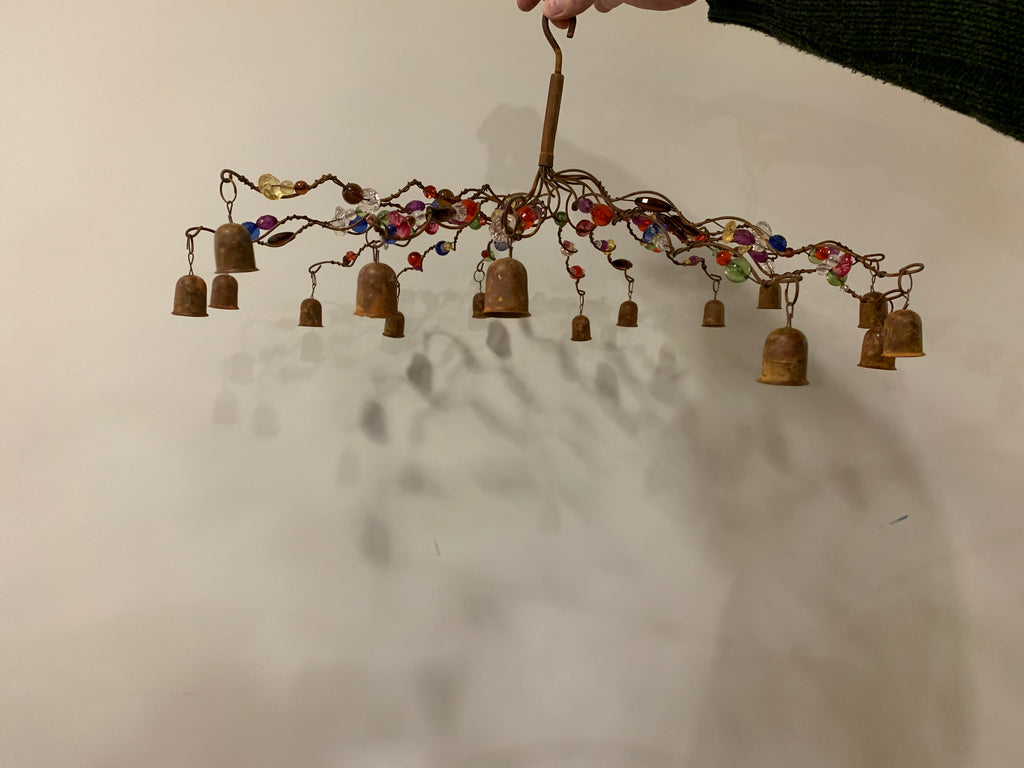 Small hanging beaded chandelier with bells
